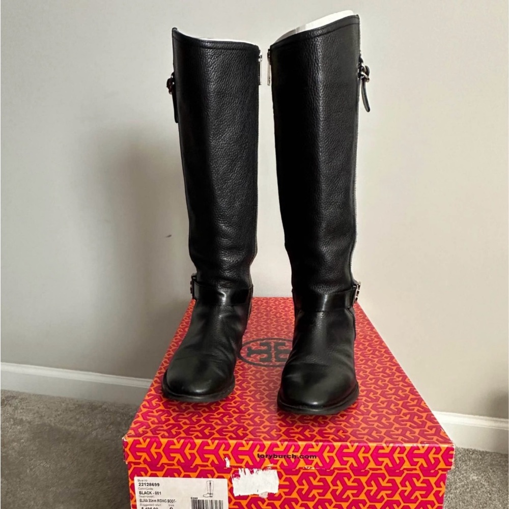 Tory Burch Elina Black Leather Riding Boots - size 9